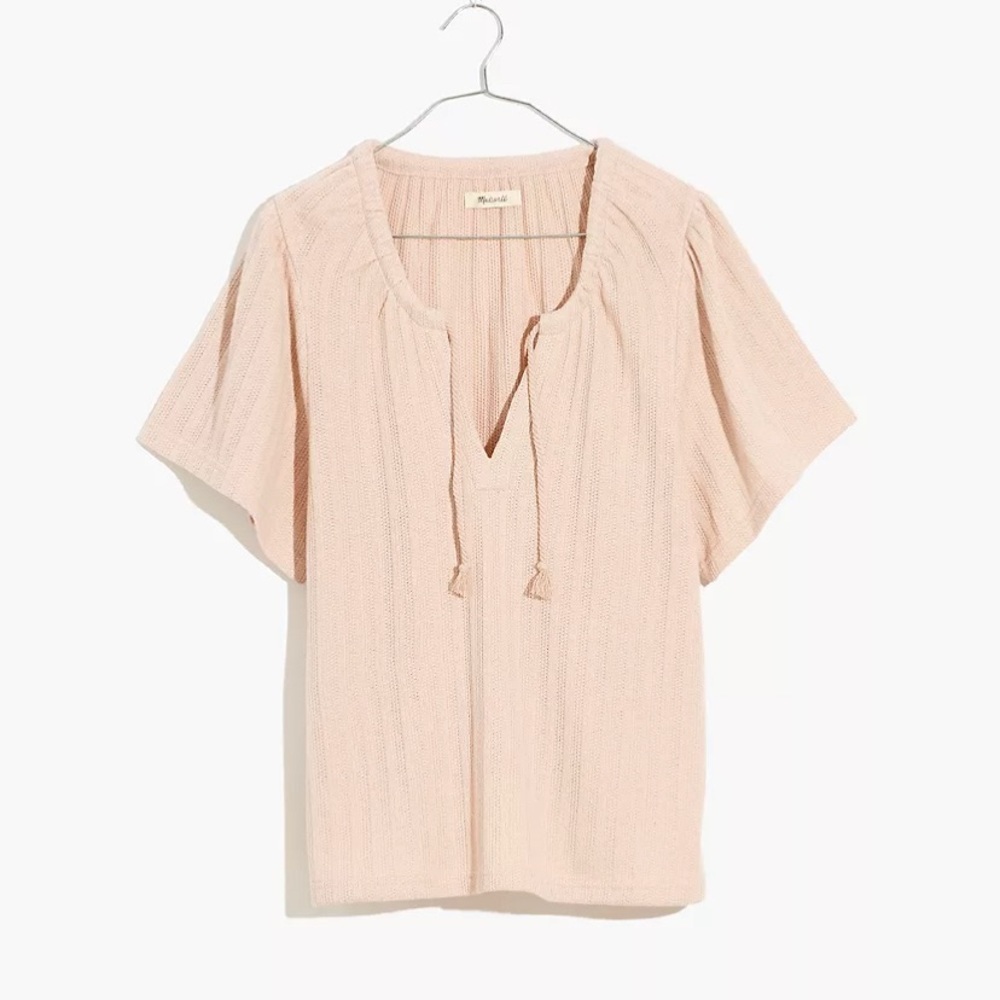 NWT MADEWELL Pointelle Tie-Neck Tunic Top in Avalon Pink
